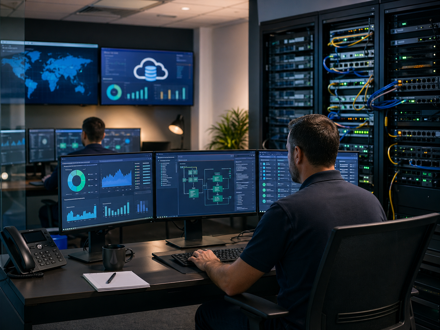 Managed IT operations with network equipment and secure cloud backup monitoring